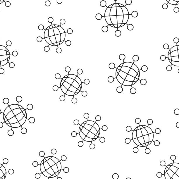 ilustrações de stock, clip art, desenhos animados e ícones de sharing globe icon seamless pattern background. business concept vector illustration. teamwork communication symbol pattern. - 12023