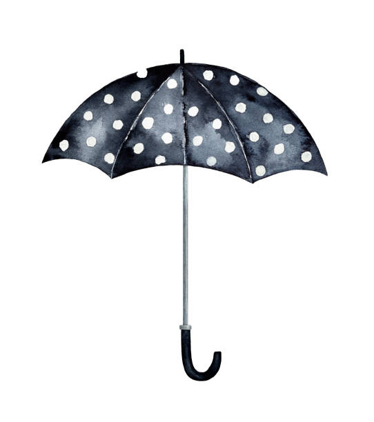 ilustraciones, imágenes clip art, dibujos animados e iconos de stock de ilustración de lunares negro y blanco paraguas. un solo objeto brillante patrón positivo, lindo y único diseño. - handmade umbrella