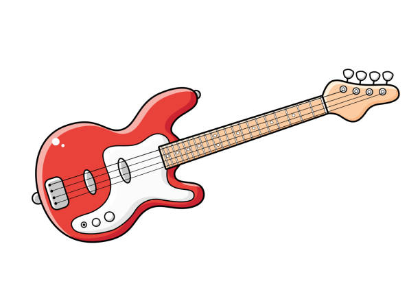 czerwona elektryczna gitara basowa - funk jazz stock illustrations