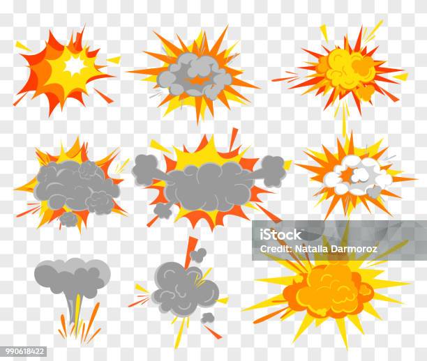 Vectorillustratie Set Explosie Effect In De Komische Retro Stijl Cartoon Schoten Beweging Flash En Elementen Van De Boom Stockvectorkunst en meer beelden van Exploderen