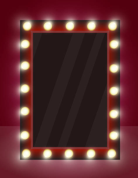 istock Vector illustration of mirror with lamps in realistic style on dark background. 990639382