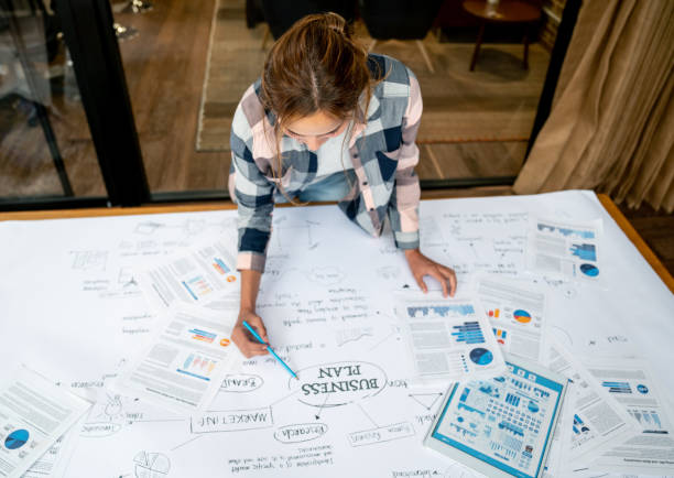 business planning work images Creative business woman drawing a business plan Portrait of a creative business woman drawing a business plan at the office on a placard - lifestyle concepts. **DESIGN ON SCREEN WAS MADE FROM SCRATCH BY US** business plan stock pictures, royalty-free photos & images
