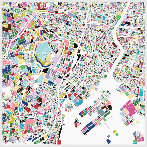 Vector illustration of colorful Tokyo art map background