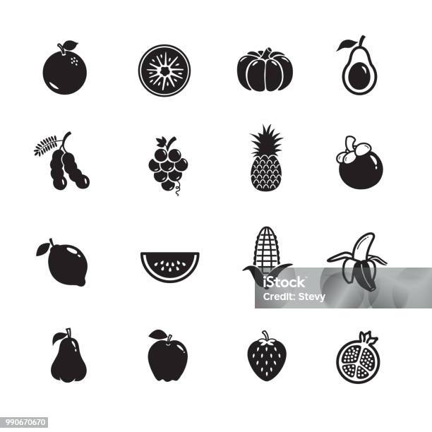 Fruit Icons Stock Illustration - Download Image Now - Grapefruit, Icon Symbol, Apple - Fruit