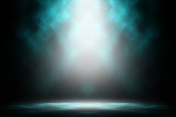 istock Blue smoke show on stage night dark studio entertainment background. 990722828