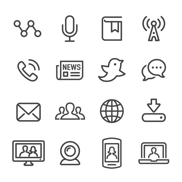 ilustrações de stock, clip art, desenhos animados e ícones de communication and media icons - line series - address book audio