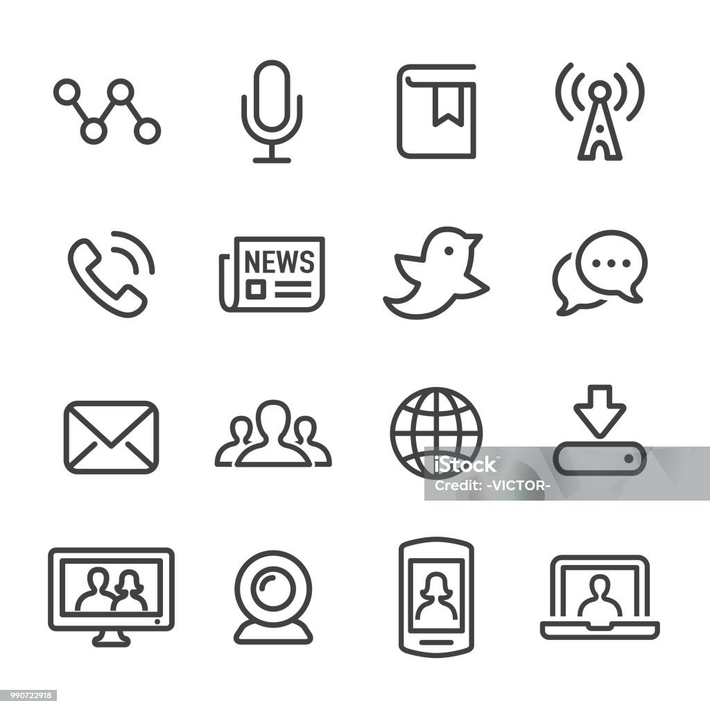 Communication and Media Icons - Line Series Communication, Media, social media Icon Symbol stock vector