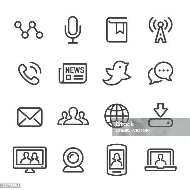 Communication And Media Icons Line Series Stock Illustration - Download Image Now - Icon Symbol, The Media, Television Set
