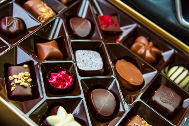 Assortment of fine chocolate candies. Top view