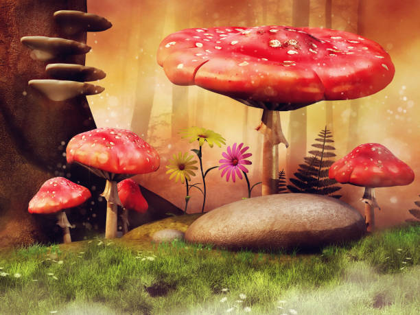 istock Red mushrooms on a flowering meadow 990793988