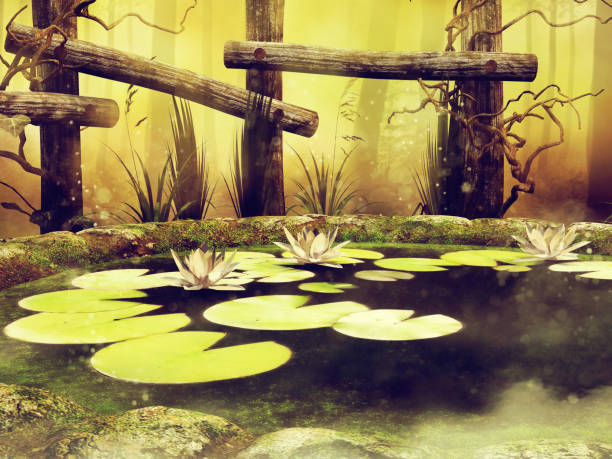 istock Pond with green leaves and flowers 990794676