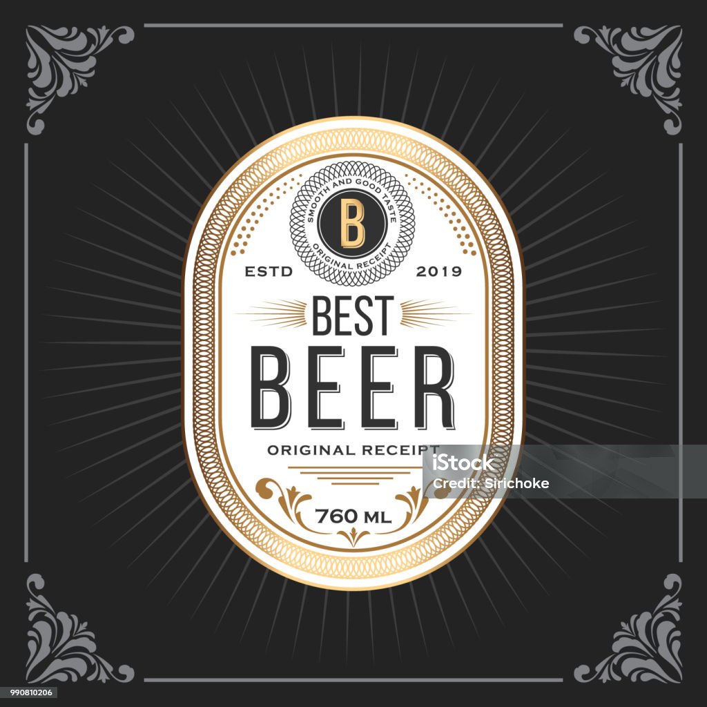 Classic vintage frame for beer labels banner Classic vintage frame for labels, banner and other design. Suitable for whiskey, beer and premium product. Beer - Alcohol stock vector