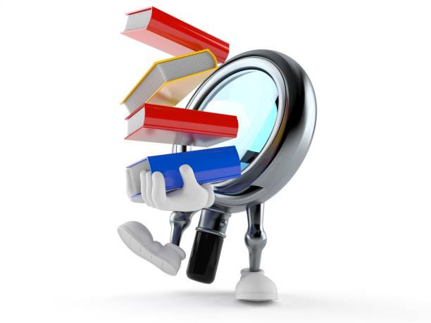 istock Magnifying glass character carrying books 990815224