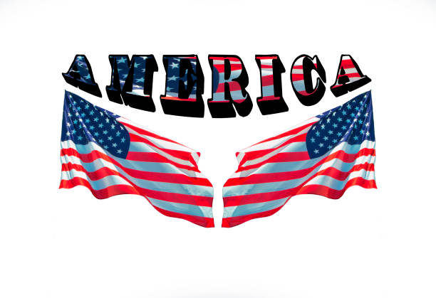 istock AMERICA with two usa flags on a white background. 990822006