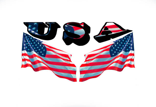 USA with two american flags on a white background.