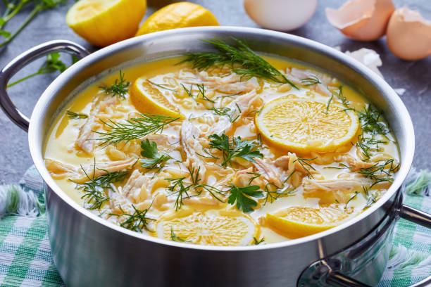 istock creamy greek chicken soup in a pot 990822946