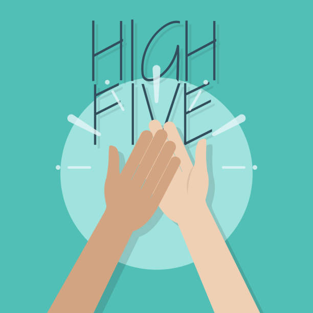 ilustraciones, imágenes clip art, dibujos animados e iconos de stock de ilustración 5 alta - high five