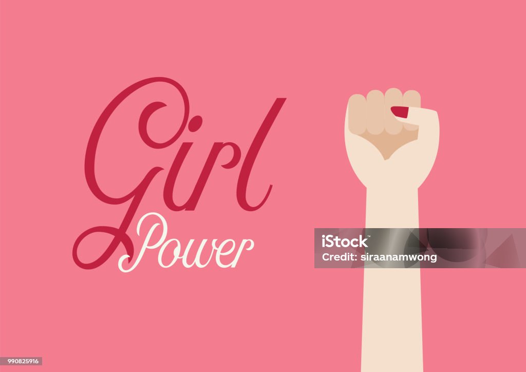 Woman fist hand and inscription Girl power Woman fist hand and inscription Girl power. Vector illustration poster Girl Power stock vector