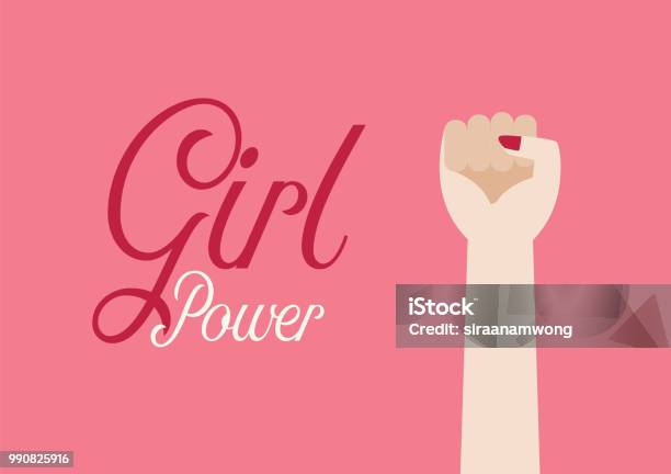 Woman Fist Hand And Inscription Girl Power Stock Illustration - Download Image Now - Girl Power, Achievement, Adult