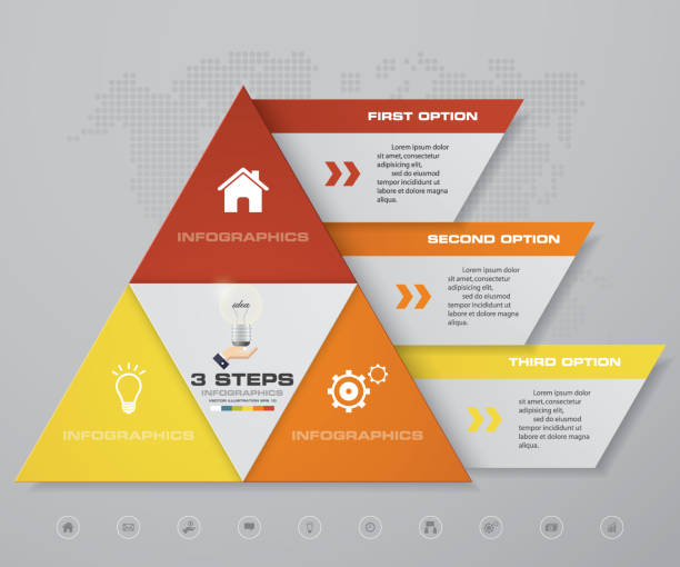 ilustraciones, imágenes clip art, dibujos animados e iconos de stock de 3 pasos de la pirámide con espacio libre para texto en cada nivel. - pyramid shape triangle three dimensional shape shape