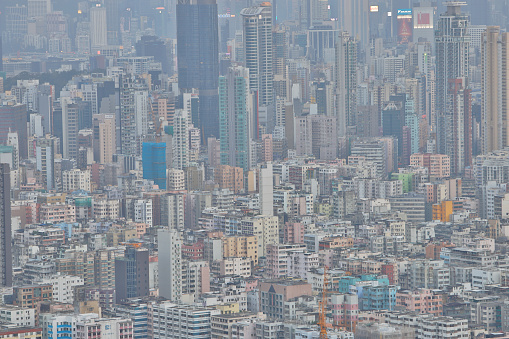 a Downtown of Hong Kong, high density, poor area.