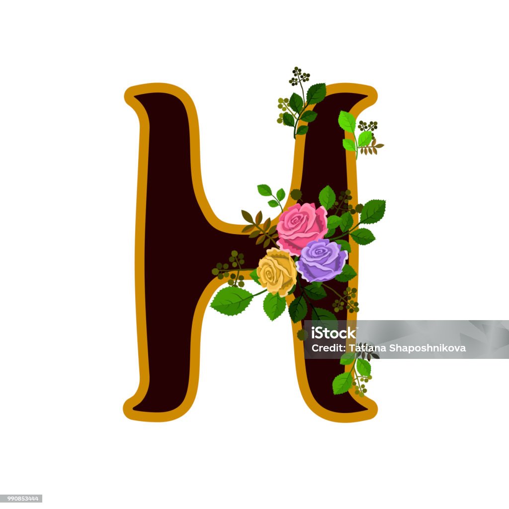 Bảng Chữ Cái Hoa Chữ H Được Trang Trí Bằng Hoa Hồng Và Lá Được Cô ...