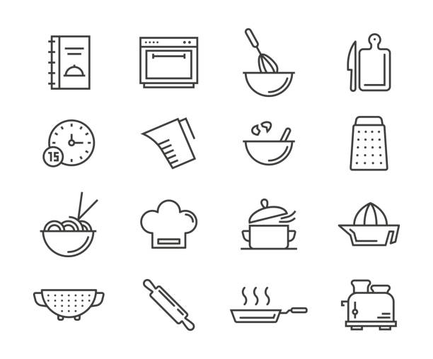 bildbanksillustrationer, clip art samt tecknat material och ikoner med matlagning ikoner - kitchen