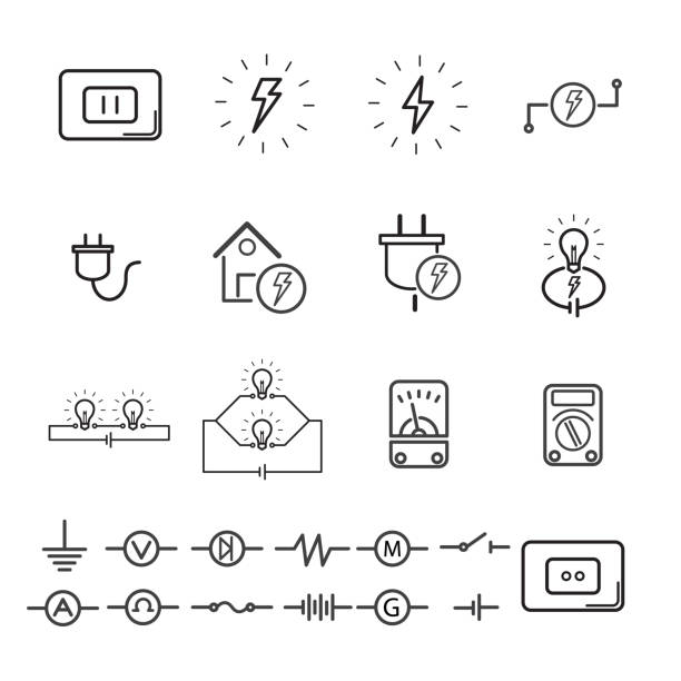 Electrical signs and equipment. editable stroke. vector illustration. Electrical signs and equipment. editable stroke. vector illustration. fuse symbol stock illustrations