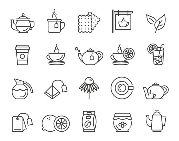 illustrations, cliparts, dessins animés et icônes de icônes de thé - culture du thé