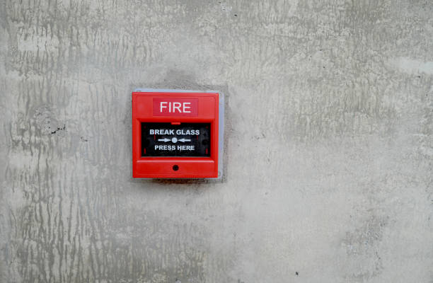 fire alarm box on wall for warning and security system stock photo
