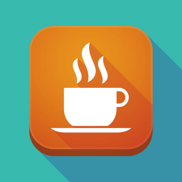 lange schatten taste "app" mit einer tasse kaffee - design element circle computer graphic coffee stock-grafiken, -clipart, -cartoons und -symbole
