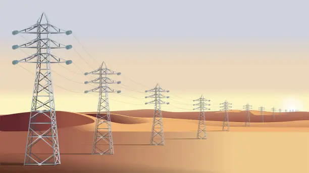 Vector illustration of High voltage power line. Vector illustration. Flat design.