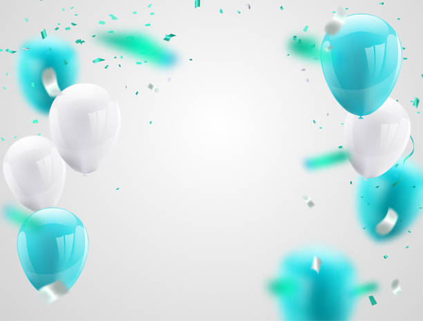 istock blue balloons, vector illustration Confetti and ribbons, Celebration background template with. 990873732