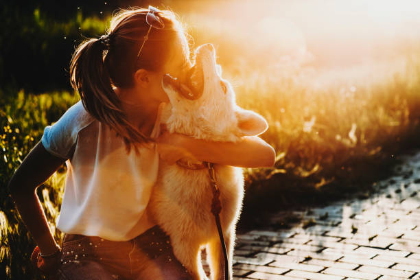 istock Woman hugging funny white dog 990876542