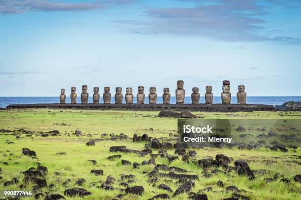 Rapa Nui Ahu Tongariki Moai Statues Easter Island Chile Stock Photo - Download Image Now