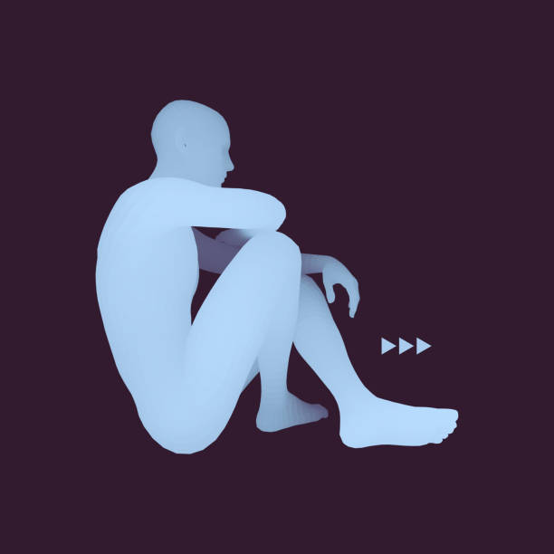istock Man in a Thinker Pose. 3D Model of Man. Business, Science, Psychology or Philosophy Vector Illustration. 990884564
