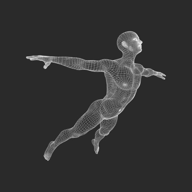 istock Hovering in Air. Man Floating in the Air. 3D Model of Man. Human Body. Design Element. Vector Illustration. 990884566