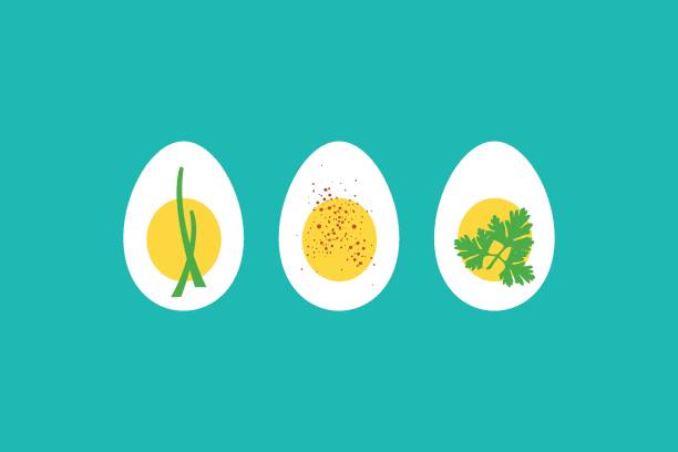 illustrazioni stock, clip art, cartoni animati e icone di tendenza di un trio di uova sode - hard cooked egg