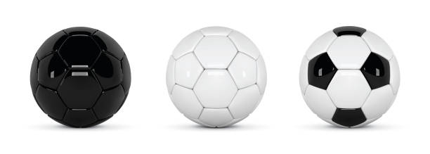 illustrations, cliparts, dessins animés et icônes de ensemble de ballons de football réaliste ou ballon de football sur fond blanc. 3d style vecteur ball. ballons de football noir et blanc - soccer vector silhouette professional sport