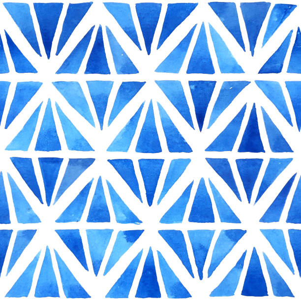 akwarela geometryczne tło mozaiki z elementami w kształcie rombu w kolorze niebieskim. ręcznie malowany bezszwowy wzór - pattern geometric shape diamond shaped backgrounds stock illustrations