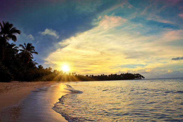istock Colorful sunset on tropical beach 990899046