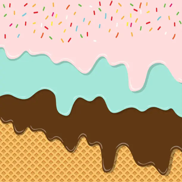 Vector illustration of sweet flavor ice cream texture layer melted on wafer background pattern wallpaper. vector illustration. punchy creative pastels and pastel minimalism background with copy space.