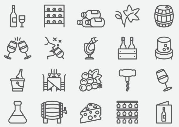 Wine Line Icons Wine Line Icons wine and oenology graphic stock illustrations