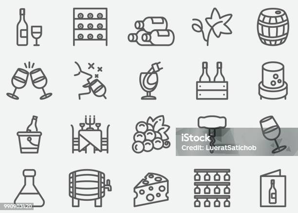 Wine Line Icons Stock Illustration - Download Image Now - Wine, Icon Symbol, Wine Bottle
