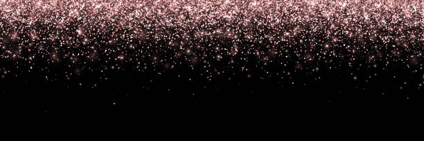 Rose gold falling particles on black background, wide banner. Vector Rose gold falling particles on black background, wide banner. Vector illustration rose gold glitter stock illustrations