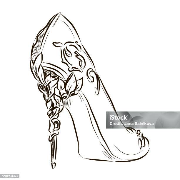 Vector Line Fashion High Heels Sketch Illustration Stock Illustration - Download Image Now - High Heels, Drawing - Activity, Drawing - Art Product