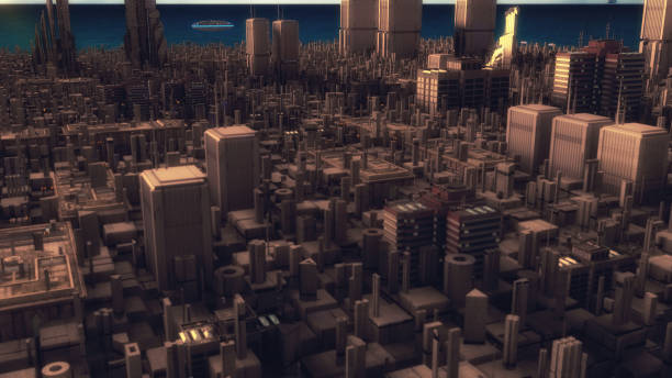 istock 3d Render. Futuristic city and spaceships 990957114