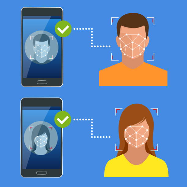 istock Unlocking smartphone with biometric facial identification, Biometric identification, Facial Recognition System Concept. Vector illustration for business, infographic, banner 990957976