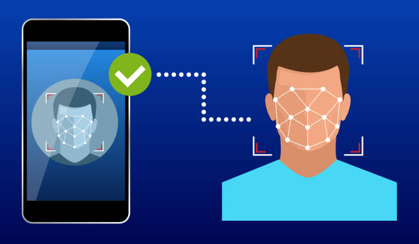istock Unlocking smartphone with biometric facial identification, biometric identification, facial recognition system concept. Vector illustration for business, infographic, banner 990958322