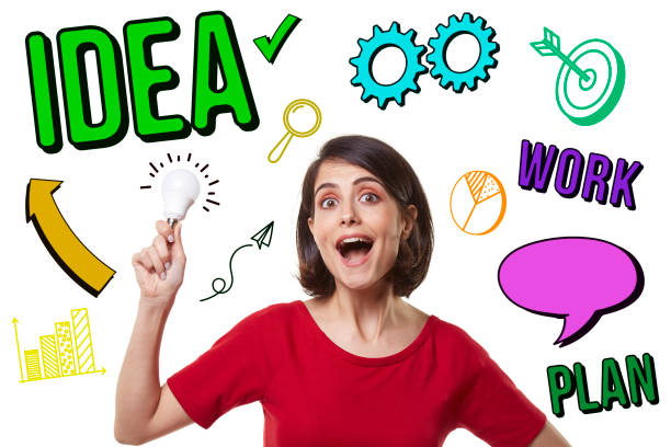 business woman and idea concept with doodle